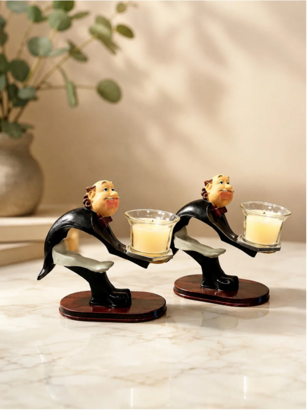 Unbranded Butler Candle Holder Set One Size Black Beige
